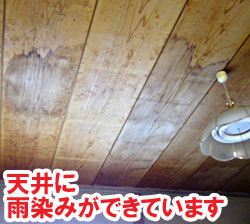 雨漏りで天井に雨染みが出来ています